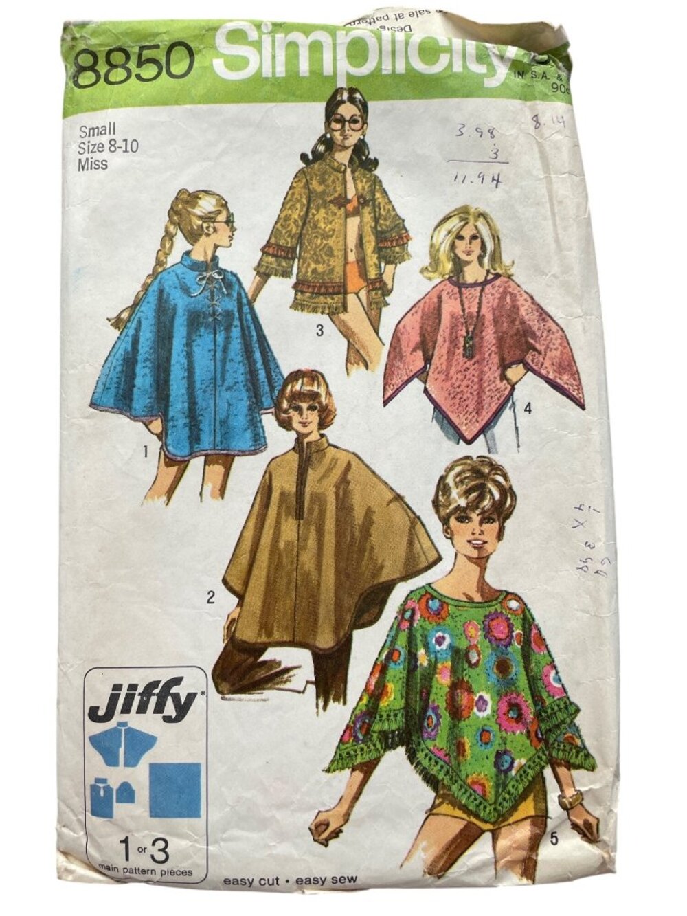 Vintage 70s Simplicity 8850 Sewing Pattern Small 8-10 Misses Poncho & Cape CUT